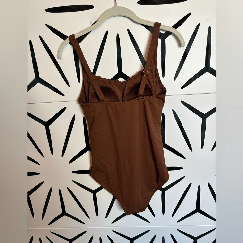 NWOT Aqua Eve One-Piece Tummy Control Vintage Swimsuit Chocolate Brown Size S